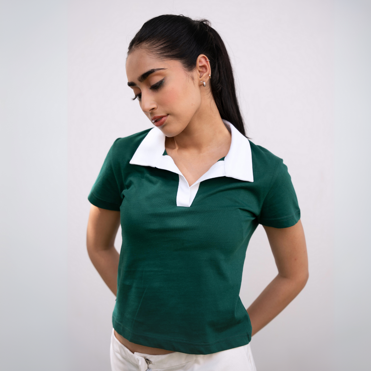 Collared Green Cropped Top