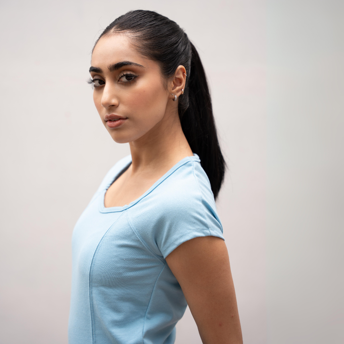 Sky Blue Polo Knit Top