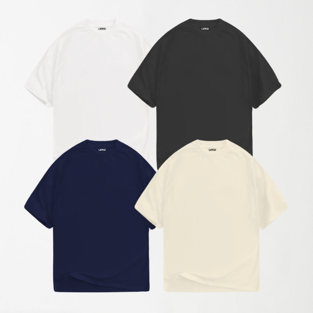 Bundle Deal 4 - 4 Round Neck Unisex T-Shirts (Navy Blue, White, Grey, Off White)