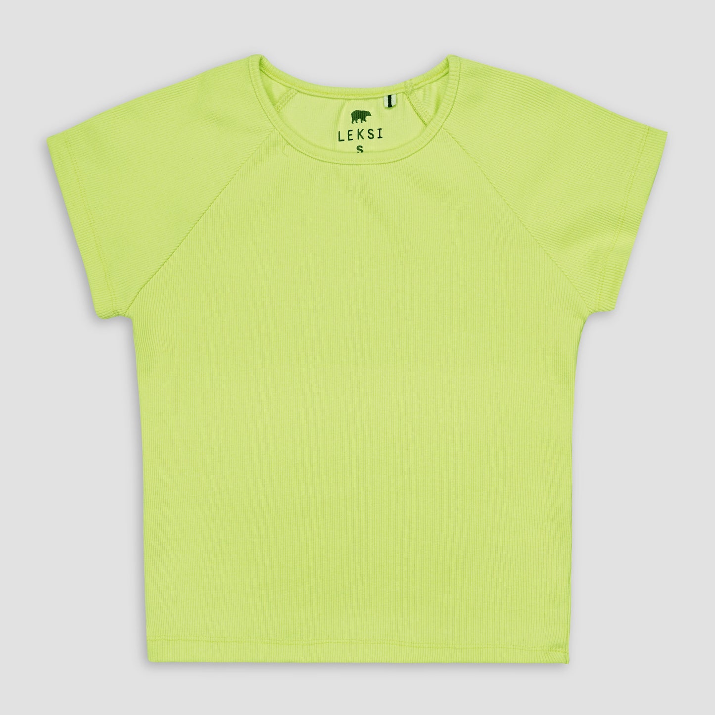 Lime Round Neckline Short Sleeve Ribbed Tee