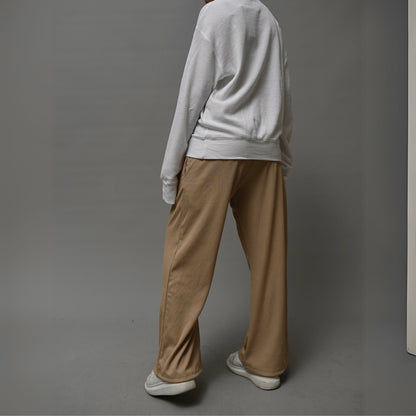 Beige Ribbed Straight Leg Pants