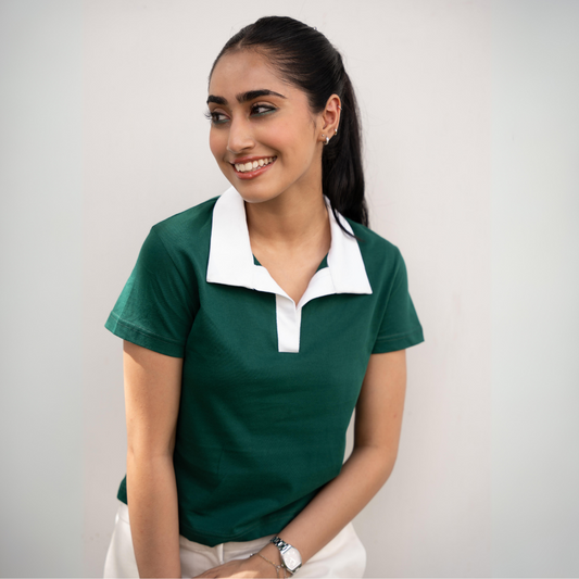 Collared Green Cropped Top