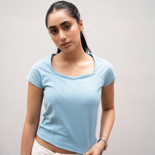 Sky Blue Polo Knit Top