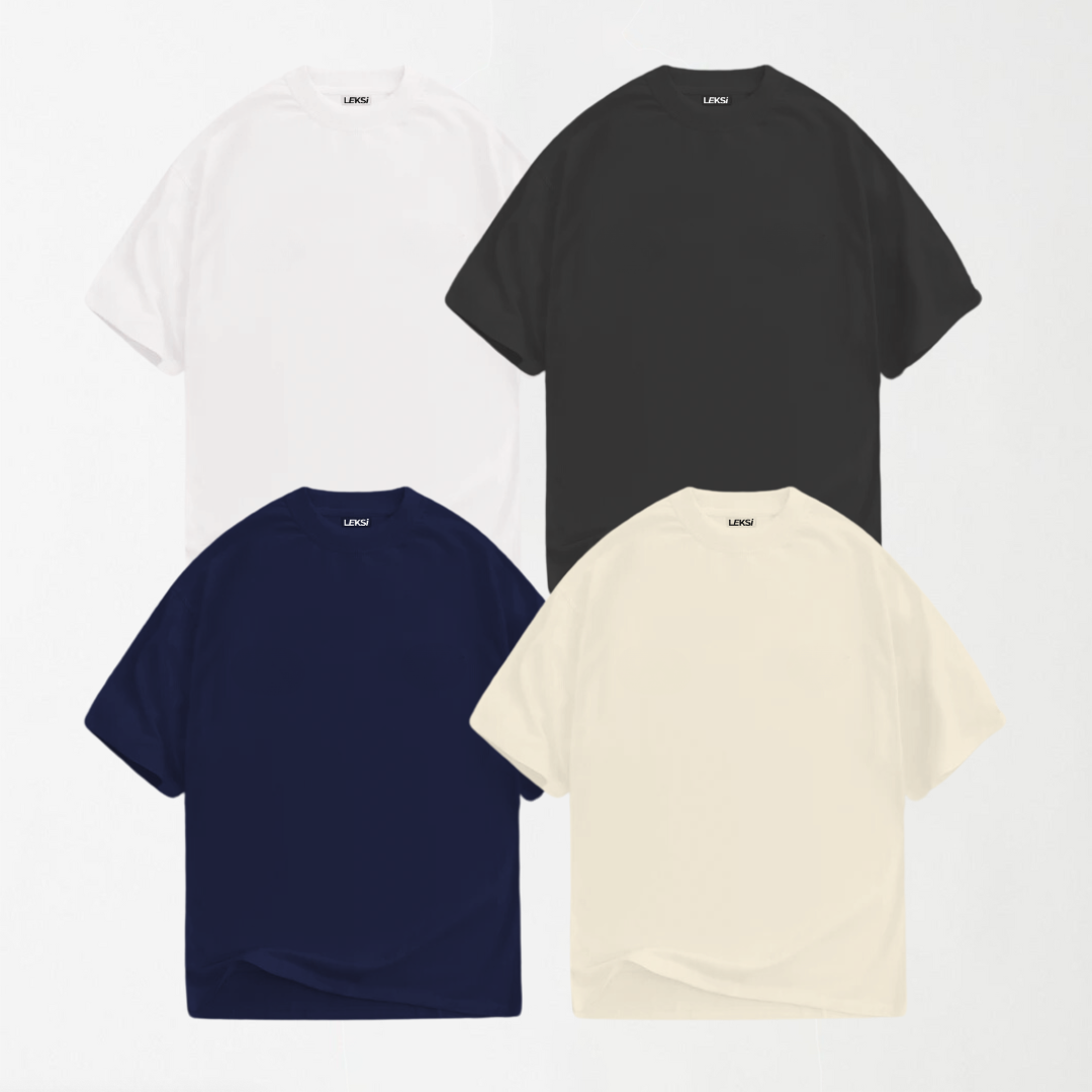 Bundle Deal 4 -  4 Round Neck Unisex T-Shirts (Navy Blue, White, Grey, Off White)