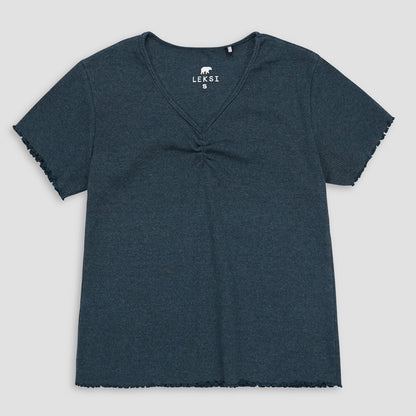 Denim Blue Ribbed V-Neck