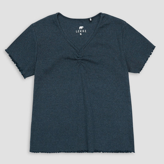 Denim Blue Ribbed V-Neck