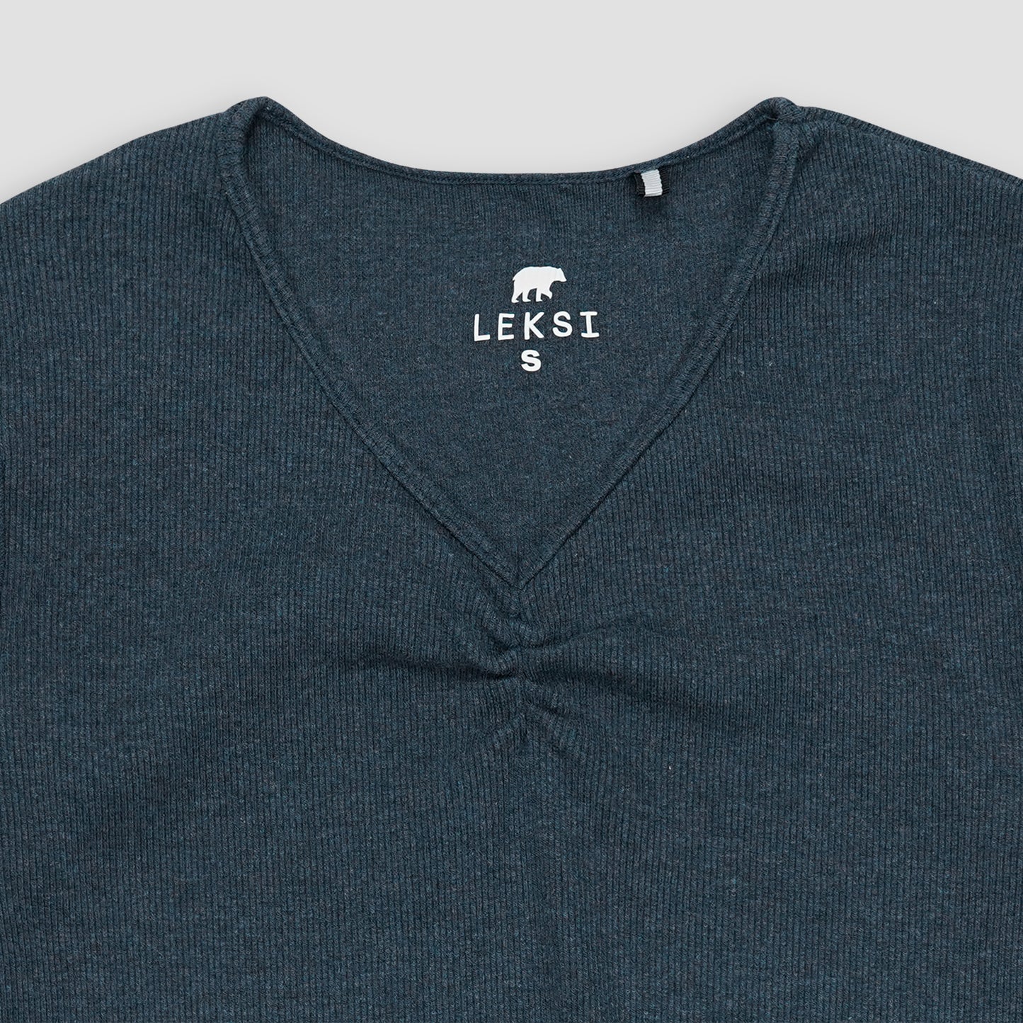 Denim Blue Ribbed V-Neck