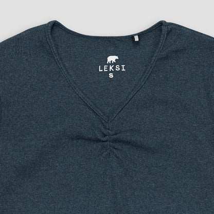 Denim Blue Ribbed V-Neck
