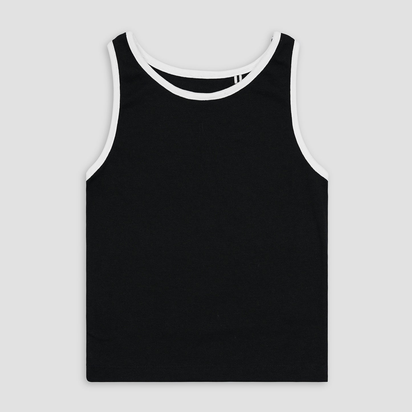 Essential Black Ribbed Tank Top with White Outline