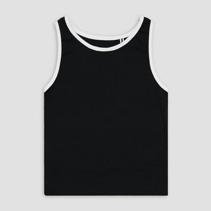 Essential Black Ribbed Tank Top with White Outline