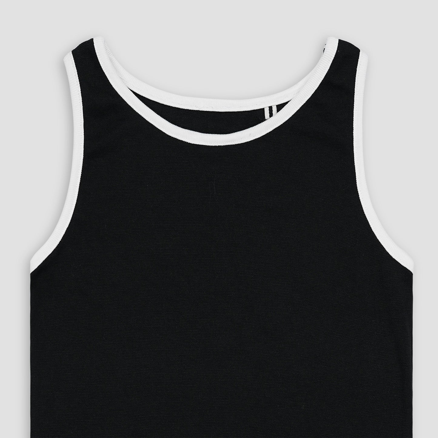 Essential Black Ribbed Tank Top with White Outline