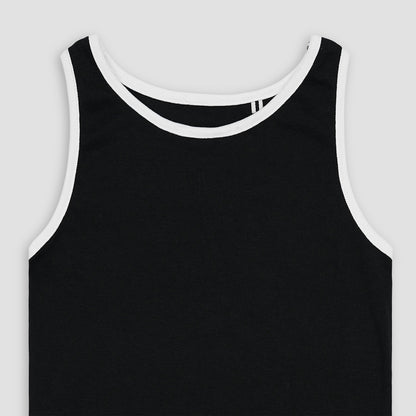 Essential Black Ribbed Tank Top with White Outline