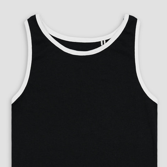 Essential Black Ribbed Tank Top with White Outline