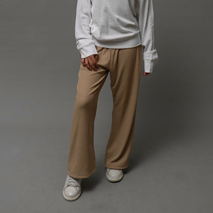 Beige Ribbed Straight Leg Pants