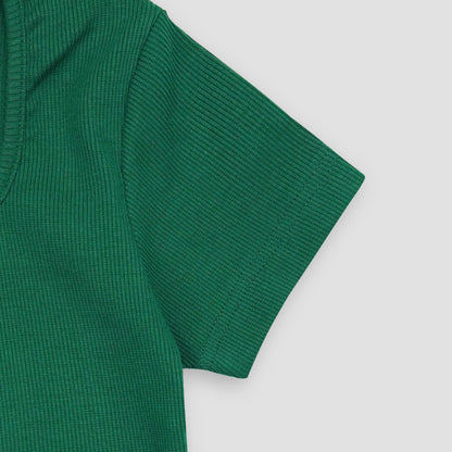 Dark Green Square Neck Ribbed Shirt