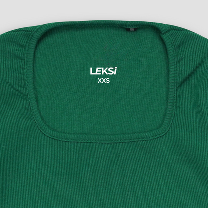 Dark Green Square Neck Ribbed Shirt