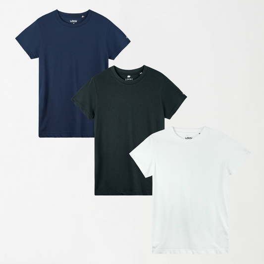 Bundle Deal 1 -  3 Round Neck Unisex T-Shirts (Navy Blue, White, Grey)