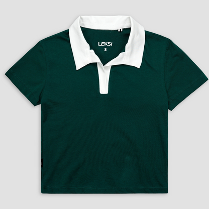 Collared Green Cropped Top