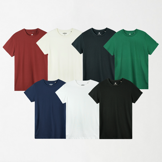 Bundle Deal 6 - 7 Round Neck Unisex T-Shirts (Dark Green, Navy Blue, Black, Grey, White, Off-White, Maroon)