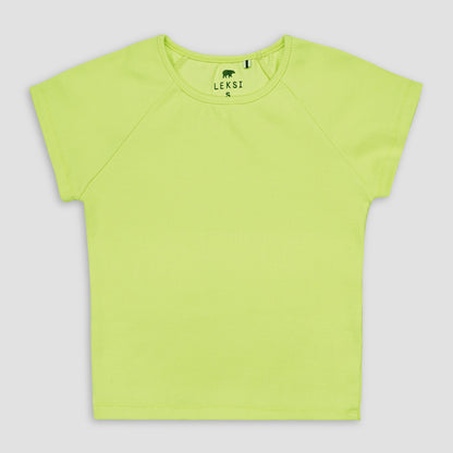 Lime Round Neckline Short Sleeve Ribbed Tee