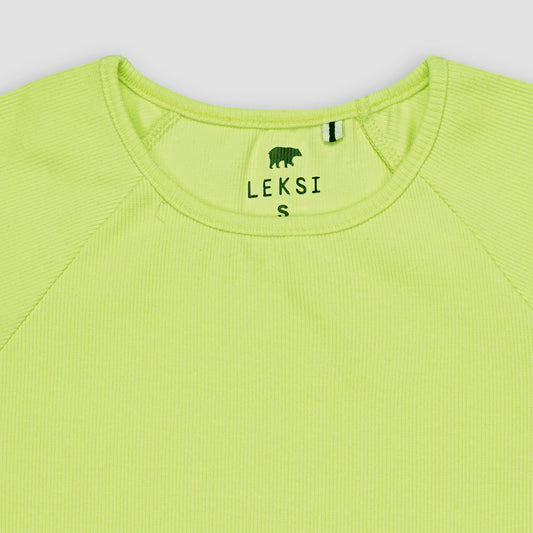 Lime Round Neckline Short Sleeve Ribbed Tee