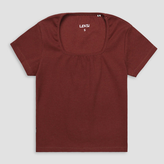 Maroon Square Neck Ribbed Shirt