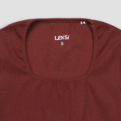 Maroon Square Neck Ribbed Shirt