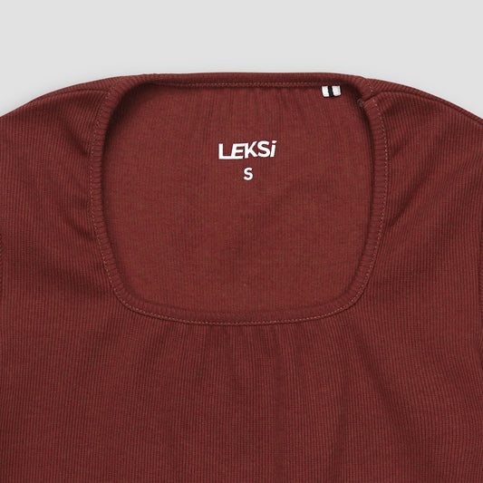 Maroon Square Neck Ribbed Shirt