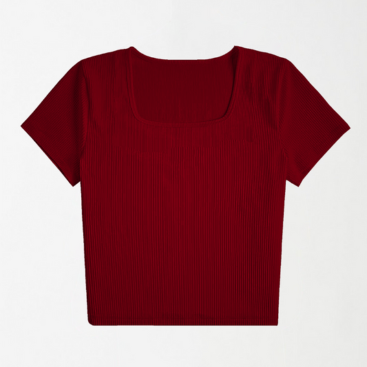 Maroon Square Neck Ribbed Shirt