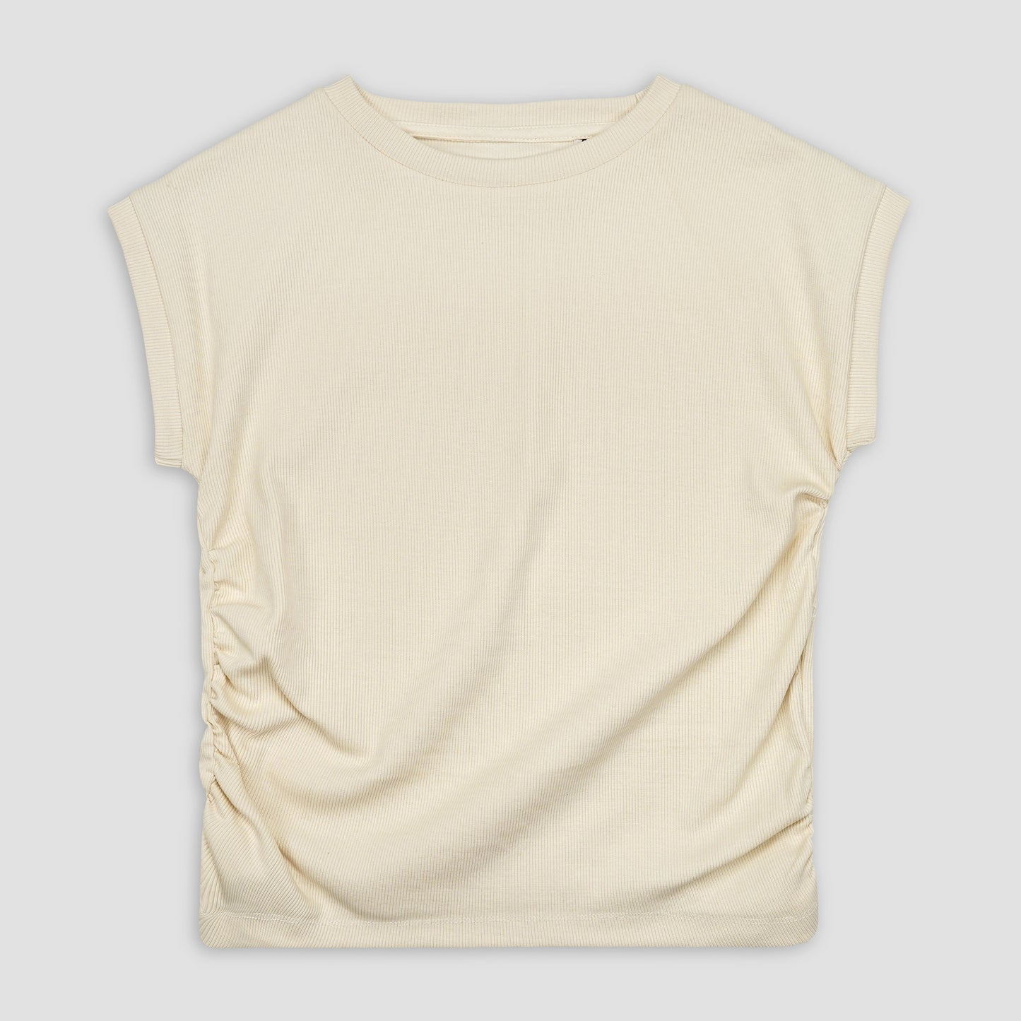 Ruched White Ribbed Top