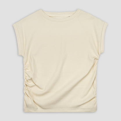 Ruched White Ribbed Top