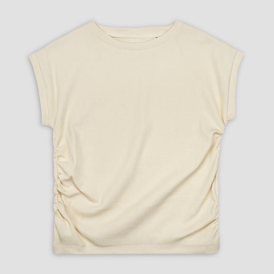 Ruched White Ribbed Top