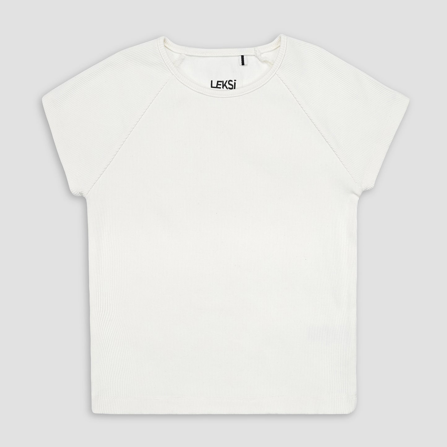 White Round Neckline Short Sleeve Ribbed Tee