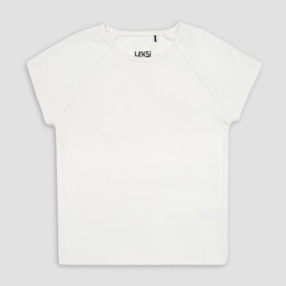 White Round Neckline Short Sleeve Ribbed Tee