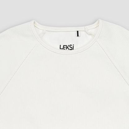 White Round Neckline Short Sleeve Ribbed Tee