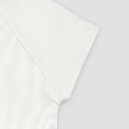 White Round Neckline Short Sleeve Ribbed Tee