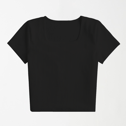 Black Square Neck Ribbed Shirt