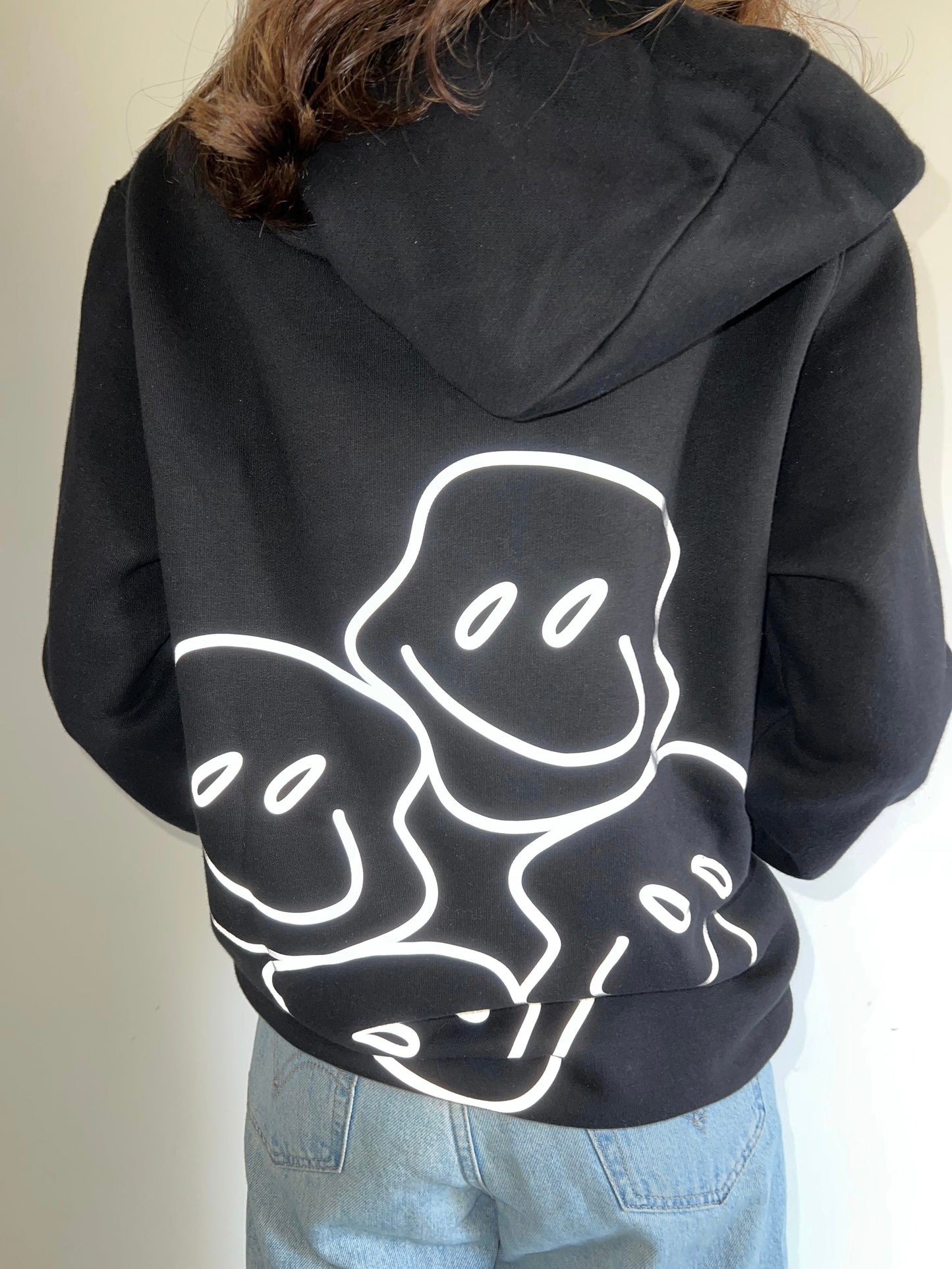 Flash Reflective Smileys on Back - Black Graphic Hoodie