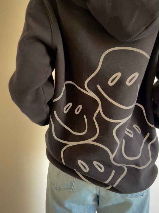 Flash Reflective Smileys on Back - Black Graphic Hoodie